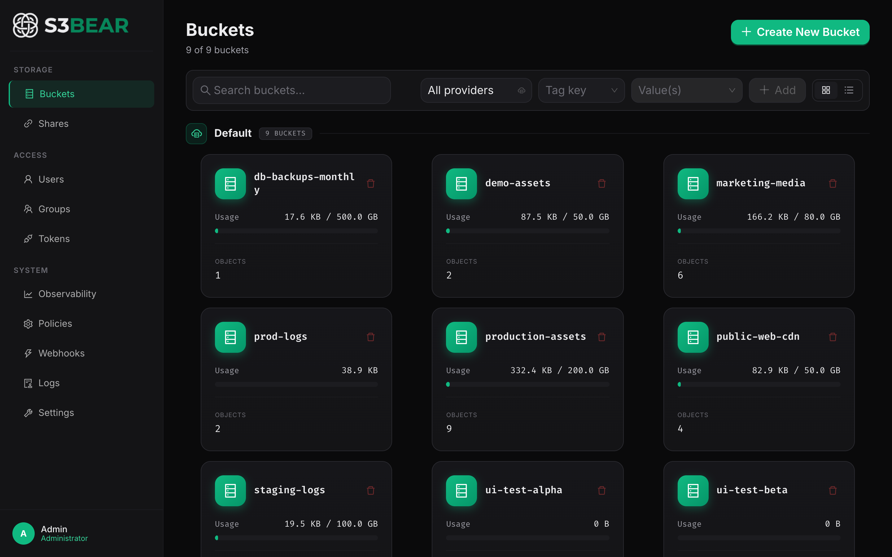 s3BEAR bucket browser console